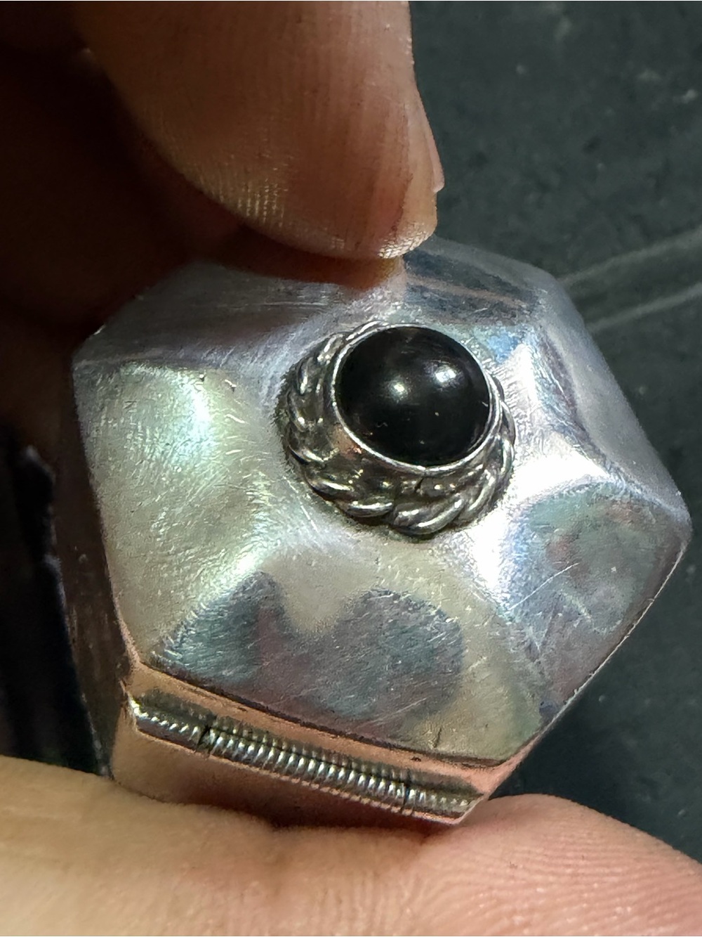 Sterling Silver Hexagonal trinket Box with Black Onyx Cabochon